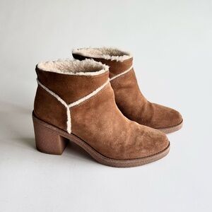 UGG Tan Suede Sheepskin Lining Heeled Ankle Boots size 9.5